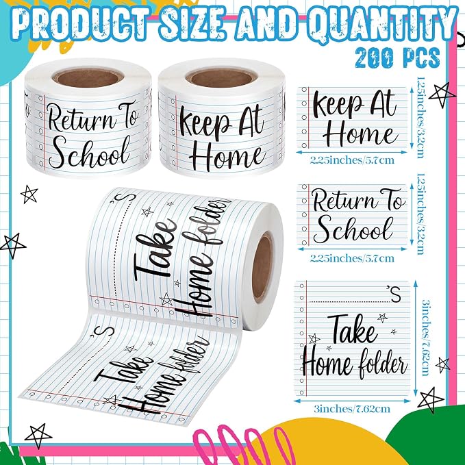 600 Pcs Take Home Return to School Labels, Lined Blue | 3 Rolls Thermal Printed, Student Homework Folder Stickers, Keep at Home Label, Classroom Office Organization
