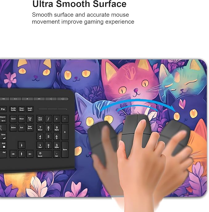 Cute Anime Cats Gaming Mouse Pad, Candy Anime Desk Mat with Anti-Slip Base & Stitched Edges, Office & Home Desk Decor for Women, 35.4" x 15.7" in Computer Desktop Mat