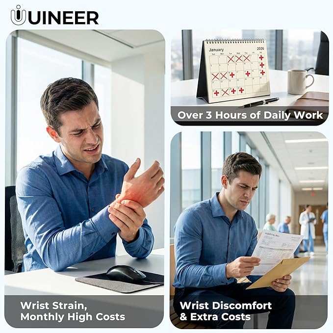 Uineer Ergonomic Vertical Mouse, 2.4G Wireless Mouse, Rechargeable, 4-DPI | Right-handed vertical design with 2.4G USB-A connection, rechargeable battery and visible battery level.