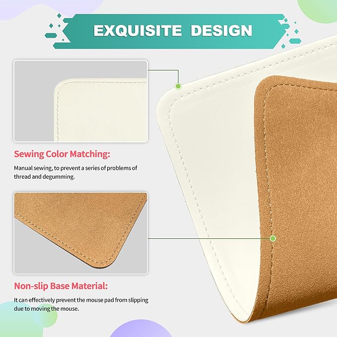 Mouse Pad, PU Mouse Pad，Leather Mouse Pad with Stitched Edge Micro-Fiber Base with Non-Slip Waterproof，Mouse Pad for Computers，Laptop, 8x11Inch (White)
