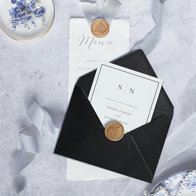 50 Pack 5x7 Envelopes Letter Size, Black A7 Envelopes Self Seal for Wedding Invitation, Envelope 5.4x7.6 for Greeting Cards, Photos, Baby Shower, Graduation, Thank You Cards, Announcements