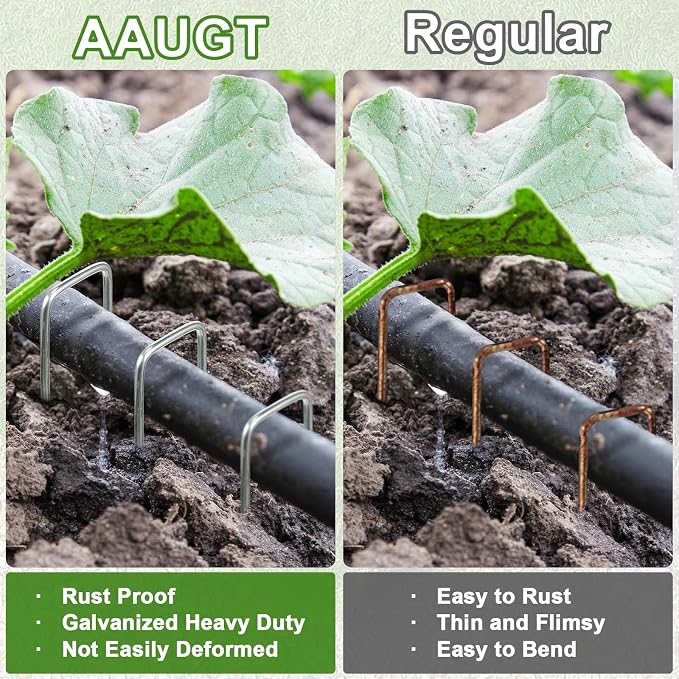 Landscape Staples 6 Inch Galvanized Anti-Rust Garden Stakes 11 Gauge | 200 Pack Sod Yard Pins Heavy Duty Lawn Stake for Fence, Weed Barrier Fabric, Ground Cover, Ground Decorations, Chicken Wire