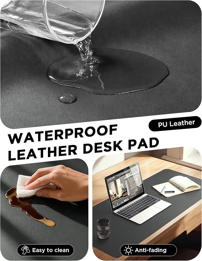 YSAGi 47.2" x 17" Large PU Leather Desk Mat for Keyboard and Mouse - Waterproof Non-Slip Desk Pad Protector for Office, Home, Writing Desk, Dark Grey