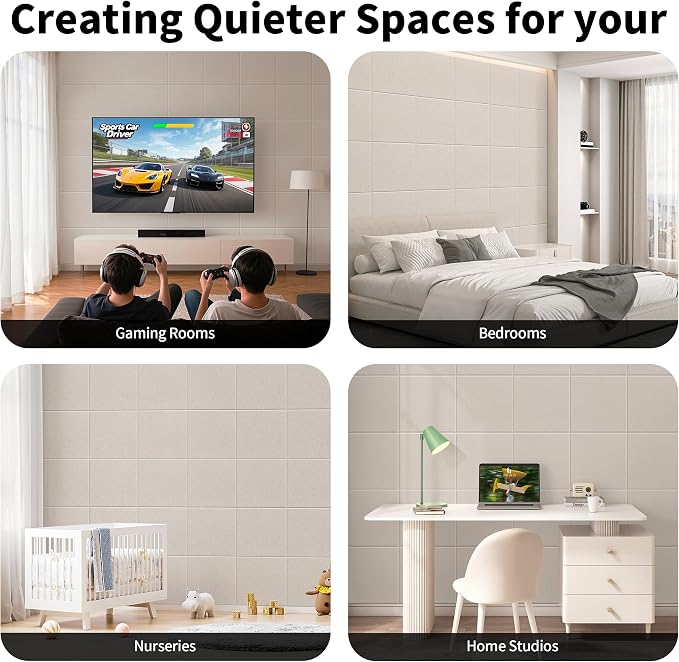 1/2'' Thick Cork-Bulletin Board Felt Wall Tiles Squares 12 x 12 in | 1700g/m² High Density Felt Pin Boards for Walls, Adhesive, Frameless, Modular, Renter Friendly, Removable, Light Color, 8Pcs