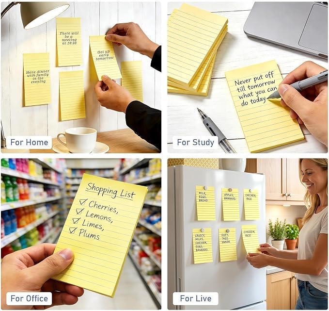 Lined Sticky Notes 3x5 in,400 Sheets,Clean Remove for Home,Back to School | 8 Pack Ruled Stickies Notepads,Smooth Writing,No ink bleed-through,Office Memo Note Pads for Reminders, Lists, and Planning