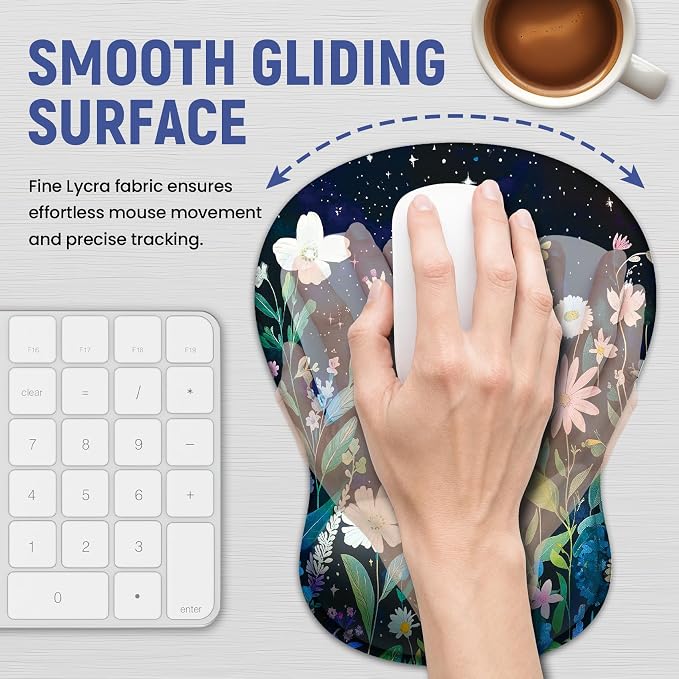 Ergonomic Mouse Pad with Wrist Rest, Gel Wrist Support, Celestial | 10.2 x 7.6 in Mouse Pad with Smooth Fabric Surface and Non-Slip Rubber Base for Office, Home, Study, and Gaming
