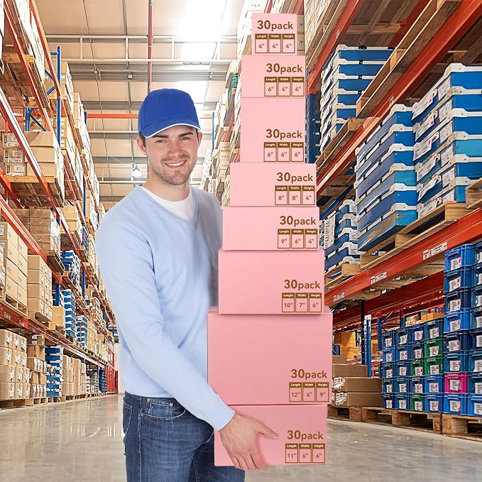 Small Pink Shipping Boxes 6x4x4 Inches, 30 Pack Mailer Boxes, Corrugated Cardboard Boxes for Packaging, Shipping, Mailing