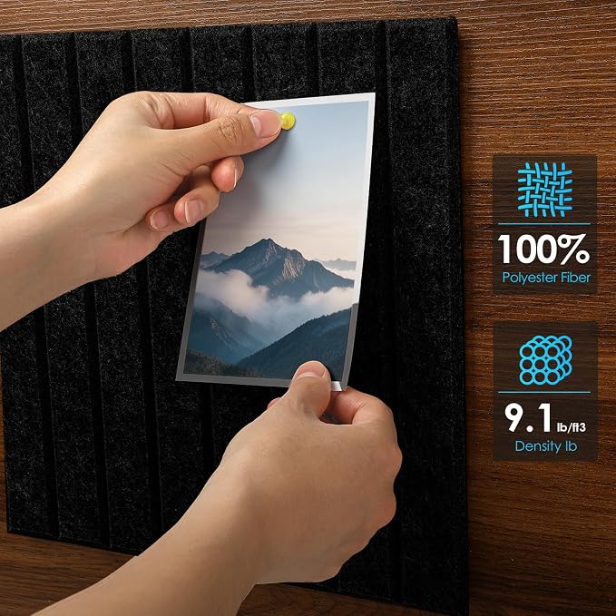 Bulletin Board 47" X 24" Cork Boards for Wall Alternative 8 Pack Black Fine-Stripe Felt Bulletin Board 48 Safe Adhesive 35 Push Pins for Office School Home Room Decor