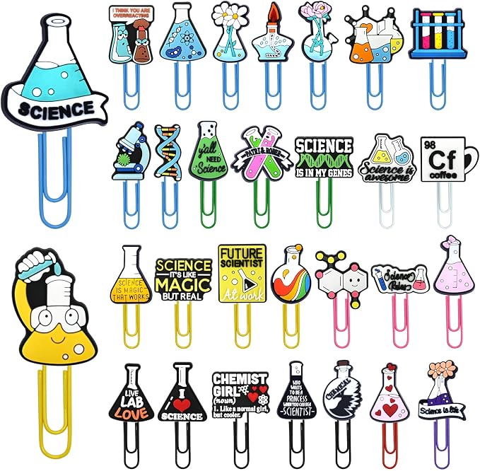 30 PCS Science Paper Clips Metal Paperclip Large Size Paper Clip Cute Bookmark Colorful Office Supplies Bookmark Clamp Desk Accessories Stationery Gifts