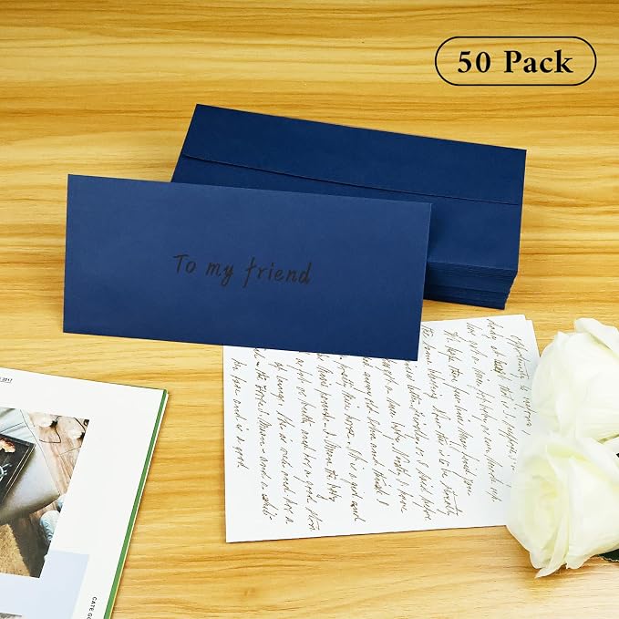 50 Pack #10 Business Envelopes, Navy Blue Standard Envelopes Self Seal, Letter Size Mailing Envelopes for Checks Letters Invoices Statements Birthday Graduation Wedding,4 1/8 x 9 1/2 Inch