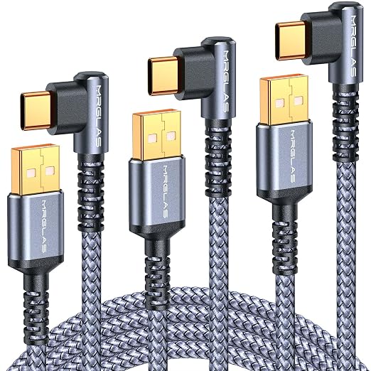 3.2A USB Type C Charger Cable [3-Pack, 90° &Gold-Plated] Fast Charge | 10+6.6+3.3FT, Right Angle Type C Charger Durable Braided Cord for iPhone 17 16 15 Samsung S10 Note 10 S21 LG -Grey