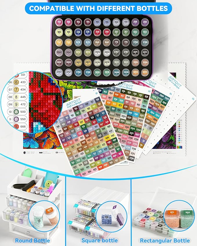 ARTDOT 2 Set Label Stickers for Diamond Art Storage Kits for Adults, 489 Colors Stickers Matched with Actual Embroidery Floss as Diamond Painting Accessories and Cross Stitch Supplies