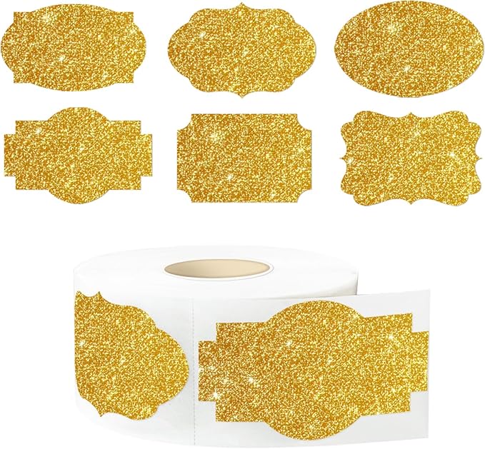 Bright Gold Labels Stickers,250 PCS 2" x 1.2" Fancy Shape Stickers Labels for Storage Box or Food Jars Holiday Present Stickers Christmas Gift Tags Stickers