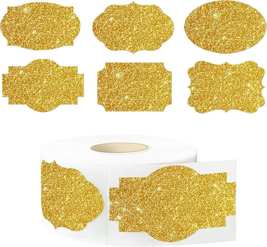 Bright Gold Labels Stickers,250 PCS 2" x 1.2" Fancy Shape Stickers Labels for Storage Box or Food Jars Holiday Present Stickers Christmas Gift Tags Stickers