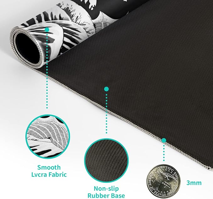 Black and White Japanese Wave Dragon Gaming Mouse Pad - Abstract Mat with Non-Slip Rubber Base, 31.5x11.8 Inch, Stitched Edges - Desk Pad for Office and Home