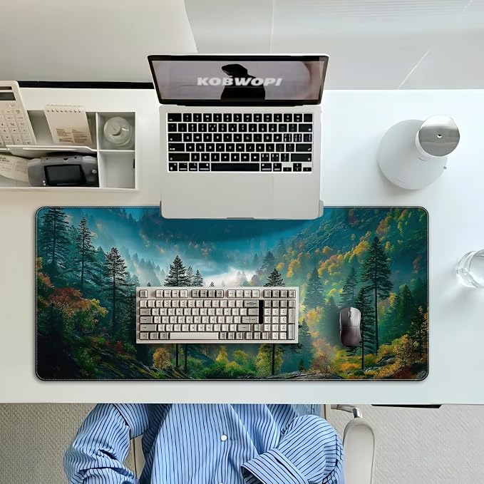 35.4 x 15.7 in, XXL Large Mouse Pad for Desk, Extended Keyboard Mouse Mat for Computer Office, Big Mouse pad with Stitched Edges, Gaming Pc-Mountains and Woods
