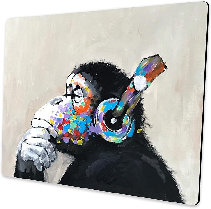 Gorilla Oil Painting Mouse Pad, Non-Slip Small Computer Mousepad | Personalized mousepad with colorful chimpanzee music artwork. Premium smooth fabric surface, 3mm cushion & rubber base.