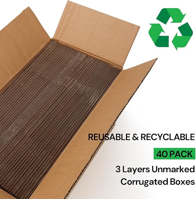 Rempry 40 Pack 9x4x3 Shipping Boxes Brown, Small Corrugated Cardboard Box for Mailing, Packaging Small Business, Kraft Mailer Boxes