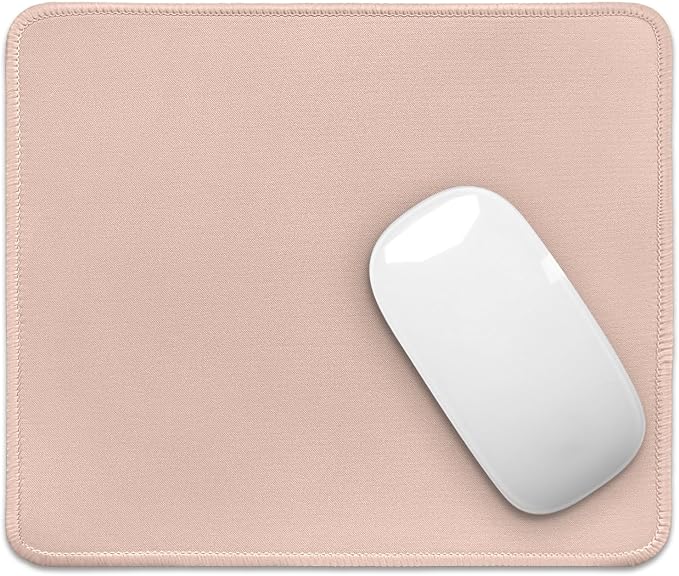 FROGIGO Mouse Pad with Stitched Edges - Solid Color Mousepad for Women, 9.25 x 7.75 inch Washable Square Desk Pad, Non-Slip Rubber Base, Office Home Laptop Accessories - Sakura Pink