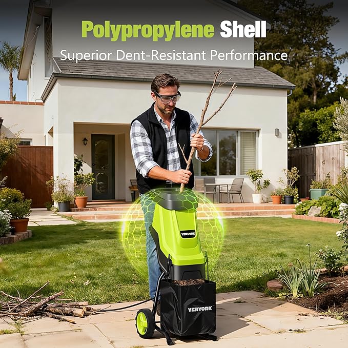 Wood Chipper, 15-Amp 1.8" Cutting Diameter Electric Wood Chipper & Shredder with 50L Collection Bag, Efficient Mulcher for Easy Clean up Ideal for Yard Waste and Branches
