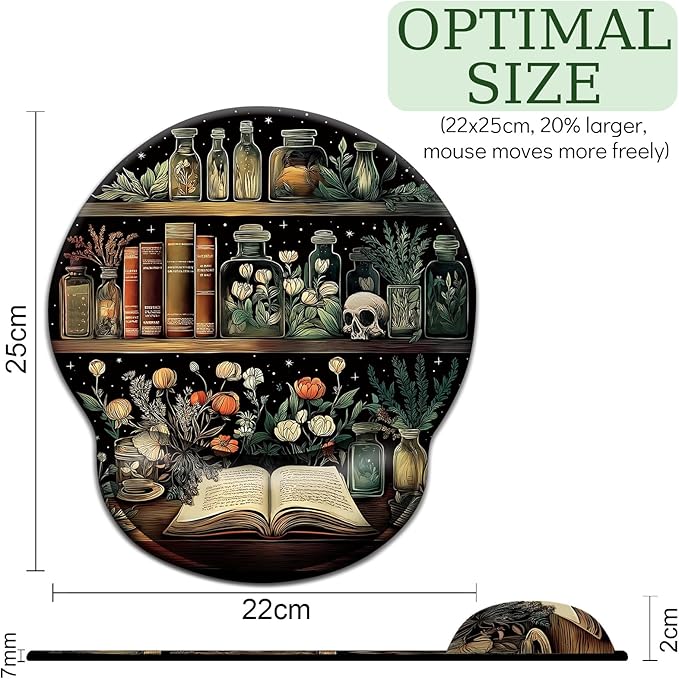 Mouse Pad with Wrist Rest, Goth Book Ergonomic Mouse Pad Wrist Support with Non-Slip Pain Relief PU Base, Funny Laptop Computer Mousepad, Gothic Skull Office Home Desk Accessories Decor