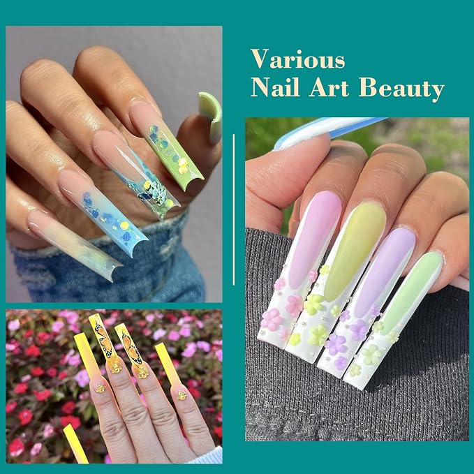 LIONVISON 3XL Square Nail Tips: No C Curve Flat Nails Tips for Home DIY | No C Curve Half Cover Extra Long False Nails Tip Fake Nail Extension for Beginners - 12 Sizes Fit Most Nail Beds