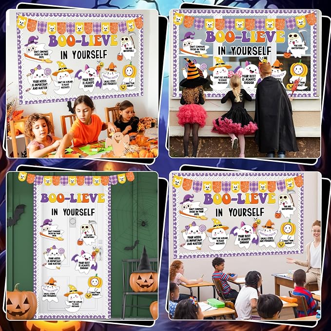 Halloween Ghost Bulletin Board Set Classroom Decorations Cute Ghost Paper Cutouts Halloween Theme Motivational Inspirational Bulletin Board for School Classroom Home Office Wall Door Decor Supplies
