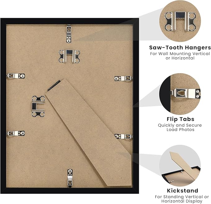 upsimples Certificate Frame with Clear Plexiglass, 8.5 by 11 Picture Diploma Document Degree Frame for Wall and Tabletop, Black, 8 Pack