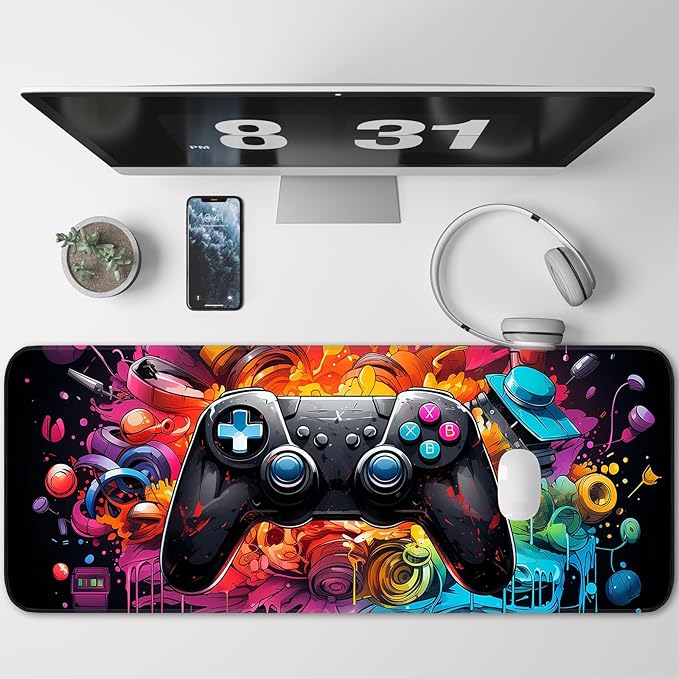 Gaming Mouse Pad, Large Mouse Pad, Waterproof Non-Slip Rubber Base, Stitched Edges, Suitable for Gaming, Office, Home, 31.5x11.8 Inch, Desk Decoration
