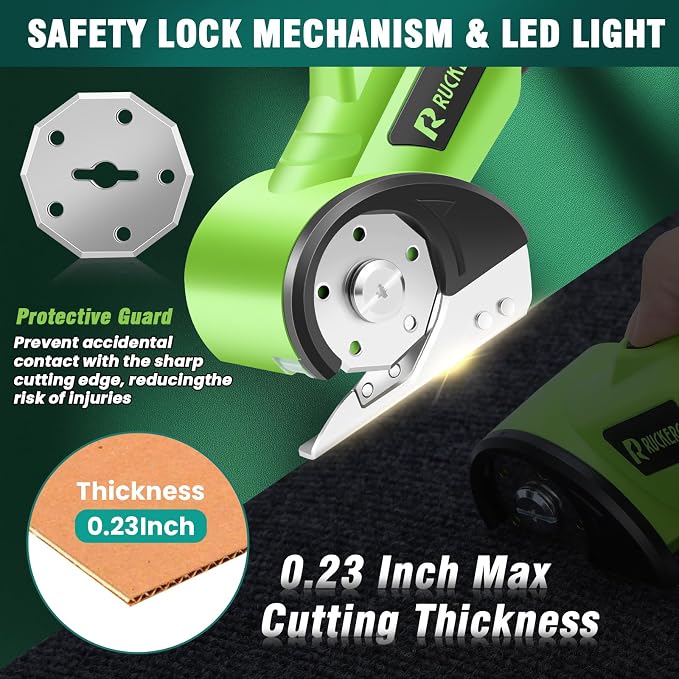 Cordless Electric Scissors Box Cutter 2 Rotary Blades – 4V Duty Rechargeable Cardboard Cutter, Storage Box & Fabric Scissor With Safety Lock, USB Cable – For Plastic, Carpet, Leather, DIY Crafts