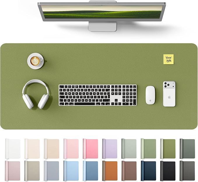 YSAGi Leather Desk Protector, Office Mat, Large Mouse Mat, Non-Slip PU Leather Blotter, Laptop Desk Mat, Waterproof Writing Pad for Office and Home(Green, 42" x 17.2")