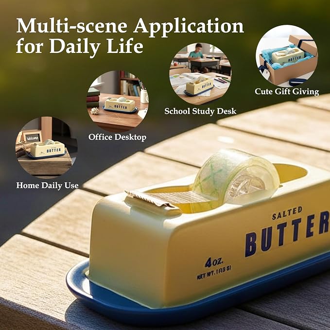 Resin Butter Shaped Funny Tape Dispenser, Novelty Packing Tape Dispenser | YOUERDA; Desk Fits Standard Tapes, Fun Office Home School Supplies, Teens & Students Cute Stationery Gift