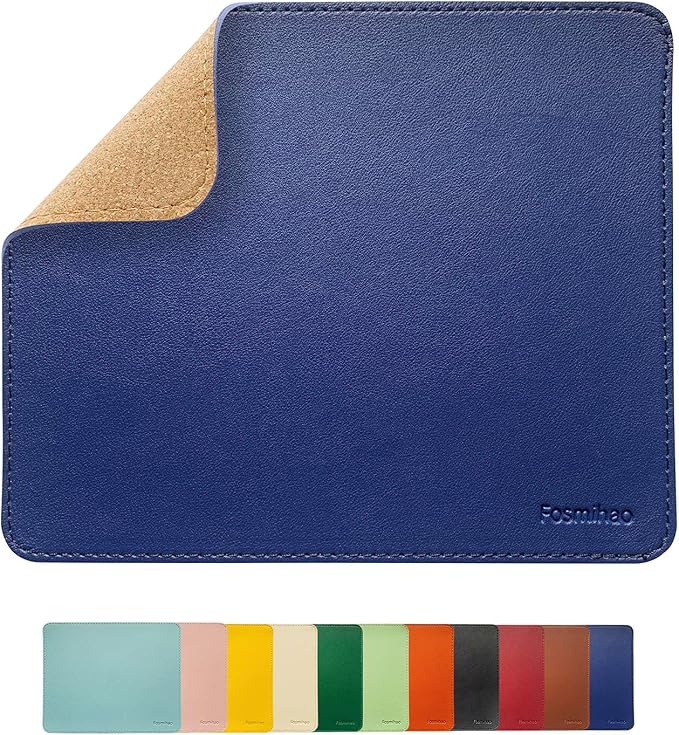 Leather Double Side Mouse Pad With Stitched Edge - Waterproof Ultra Thin for Computers, Laptop, Office & Home, 10.2 x 8.3 Inch, 1 Pack (Navy Blue)