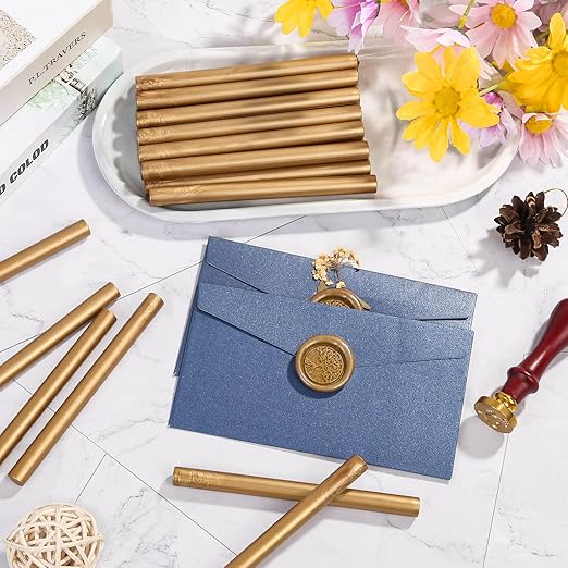 Sealing Wax Sticks, Paxcoo 20pcs Wax Seal Sticks, Glue Gun Sealing Wax Sticks for Wedding Invitations, Letter, Envelope, Cards and Crafts (Antique Gold)