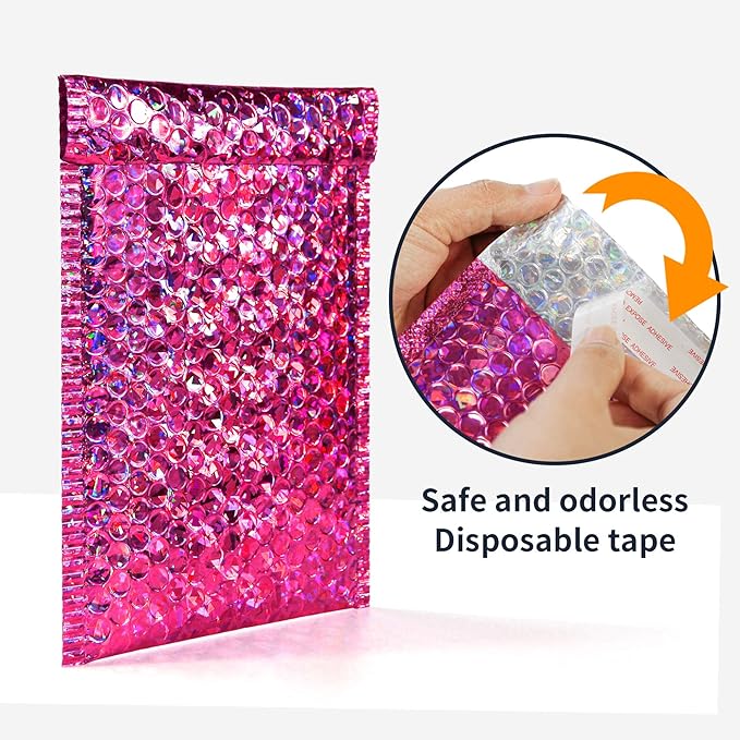 30 PCS 7 x 11 Inch Holographic Mailer, Mailing Envelopes Bubble Padded, Poly Bubble Mailers Padded Envelope Waterproof, Self Sealing Cushion Envelopes for Mailing Packing Shipping (Red)