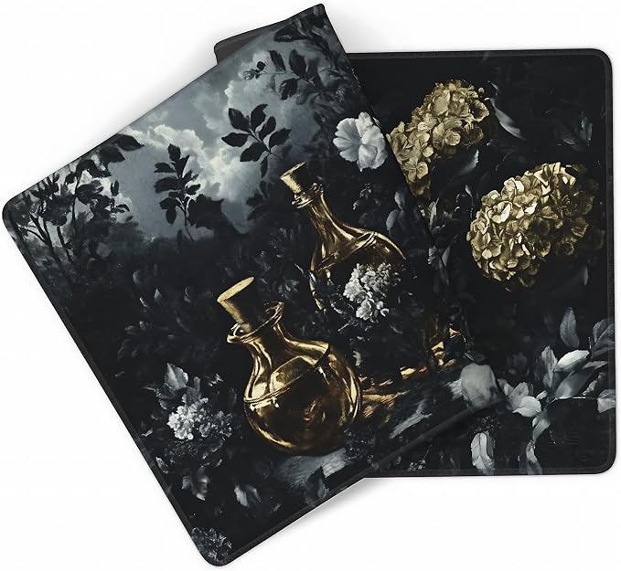 Aesthetic Skull Gaming Mouse Pad, Black Gold Dark Epic Desk Mat with Anti-Slip Base & Stitched Edges,35.4" x 15.7" in Table Mat for Computer Desktop, Beautiful Workstation Decor