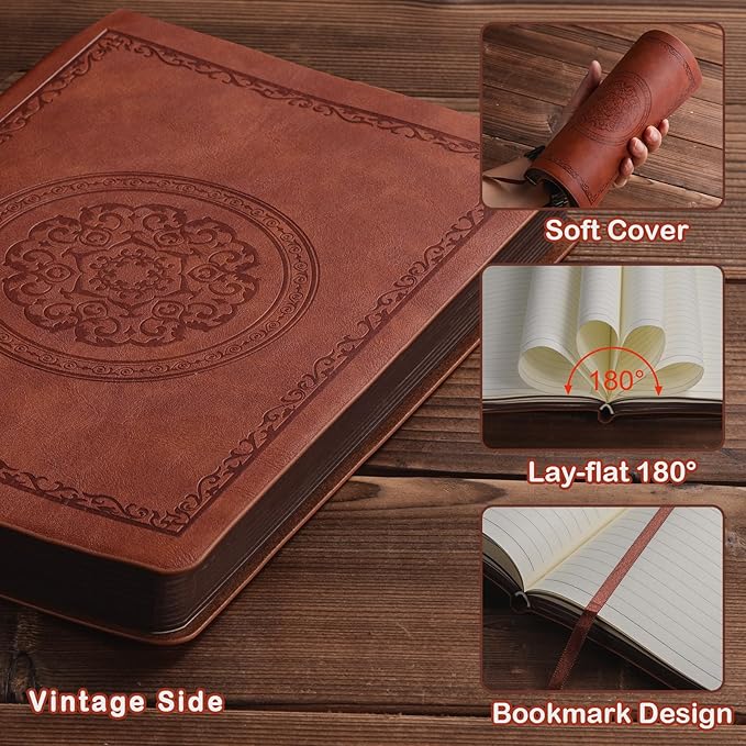 2026 Leather Vintage Journal Notebook,300 Pages,Leather Softcover Lined Journal Notebooks for Women Men,Notebook Journals for Writing Travel,Business,Office,5.7'' X 8.3'',Brown