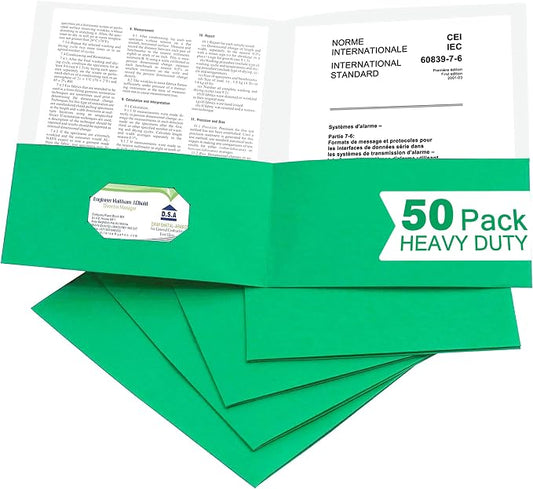 Zzrywuty 50 Packs Paper Green Folders with Pockets for Students,Businessmen and Office Workers,Letter Size,Two Pocket Folders with Card Slot for Office,Business,School Supplies