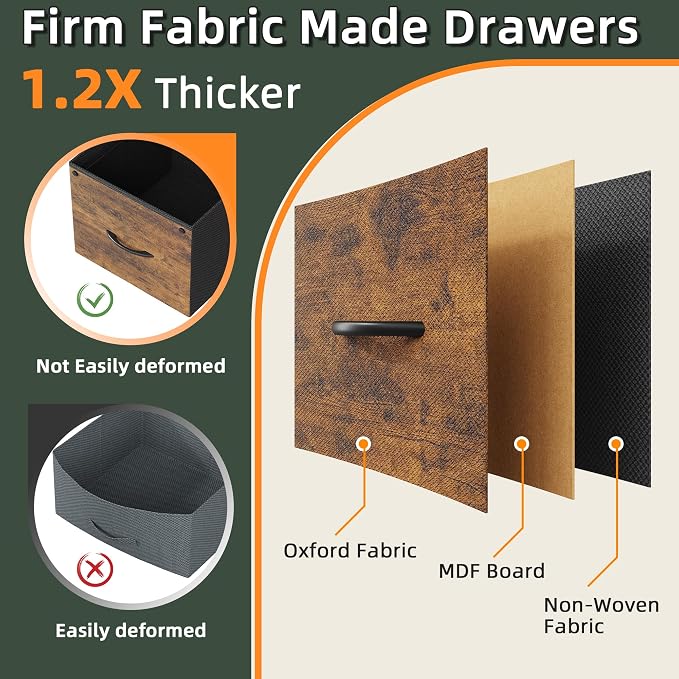 4 Drawer Mobile Lateral File Cabinet 30.5''W for Large Printer | Sturdy Metal Frame & Wood Top, Holds 100 Lbs, Casters, Fits Letter/A4 Size (No Legal), Fabric Drawer, Rustic Brown