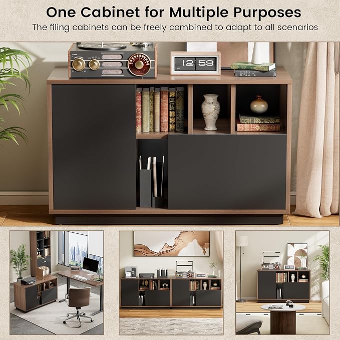 39" File Cabinet with Drawer, Office Storage Cabinet with Door | Home Office Printer Stand with Storage & Adjustable Shelves for Living Room, Entryway, Black Walnut