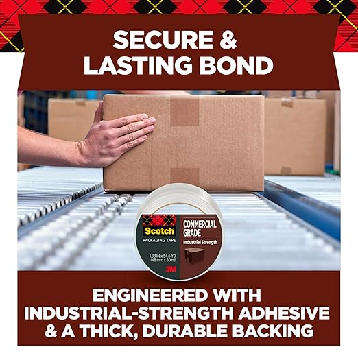 Scotch Commercial Grade Shipping Packaging Tape, 1.88" x 54.6 yd, Designed for Packing, Shipping and Mailing, Guaranteed to Stay Sealed, 3" Core, Clear, 4 Rolls (3750-4RD) | (Pack of 6)
