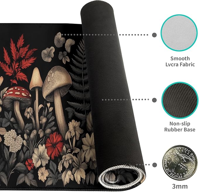 Desk Mat Mouse Pad Gaming Desk Pad XL Large Mouse Mat Office Decor Accessories (Mushroom Ferns)