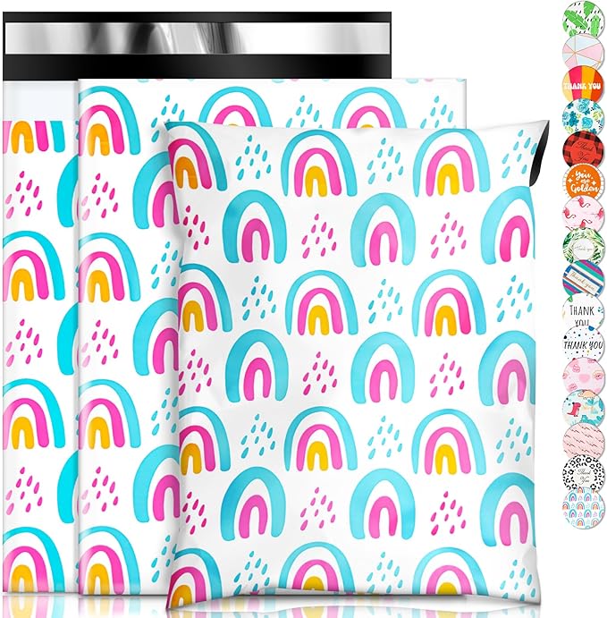 Oududianzi Poly Mailers 10x13, 100Pack Shipping Bags, Self-Seal Polymailers Mailers Poly Bags, Packaging Bags for Small Business and Clothing - Rainbow