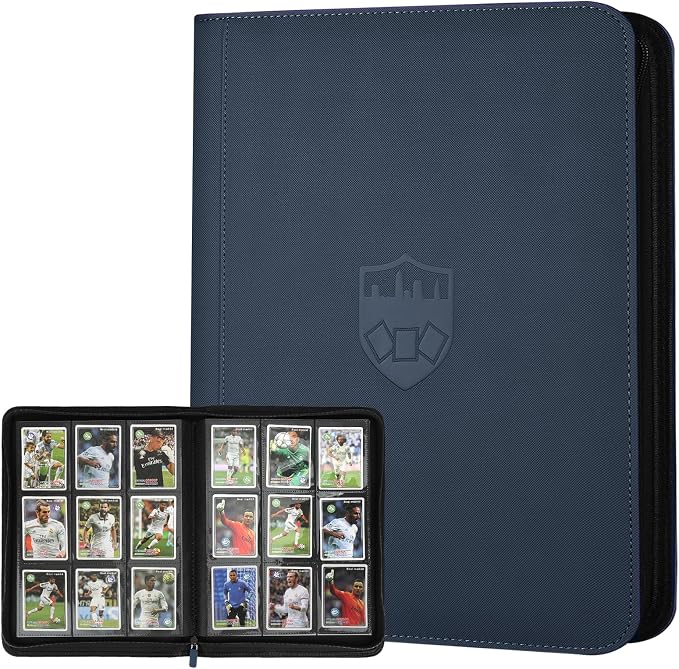 360 Cards Ringless 9-Pocket Side Loading Trading Card Binder, PU Zipper Fixed Page Card Album for TCG Sports Cards, Not Fit Top Loaders (Blue)