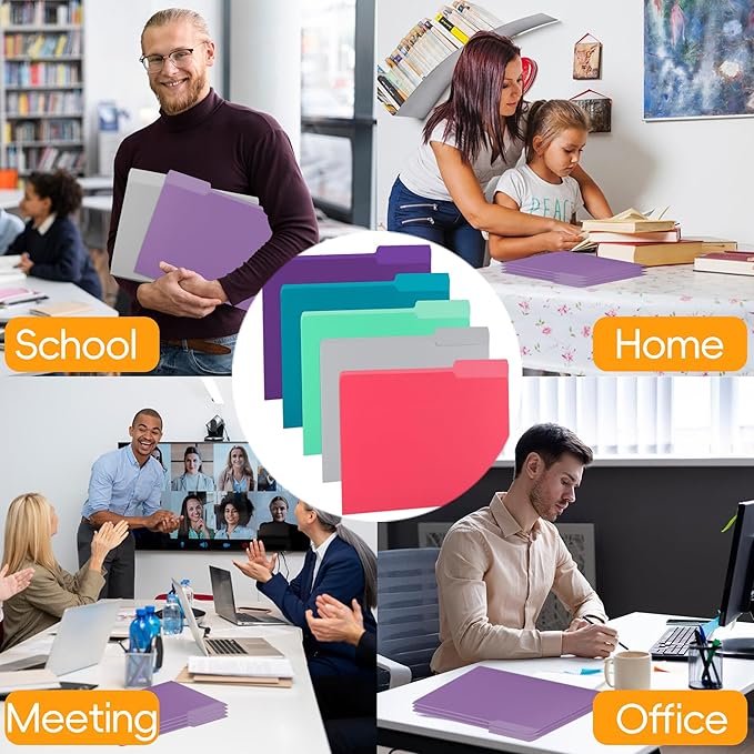 100 Packs Purple File Folder,1/3-Cut Tabs,Manilla File Folders Letter Size,8.5x11 Paper File Folders for Office Filing,School Projects and Home,Organizer Documents