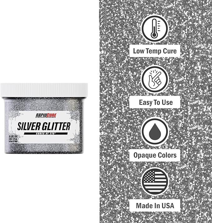 Rapid Cure® Silver Glitter Screen Printing Ink (5 Gallon - 640 oz.) - Silk Screen Ink for Fabric and Textiles, Non Phthalate Formula for Shirt Printing - Perfect Addition to Your Screen Printing Kit