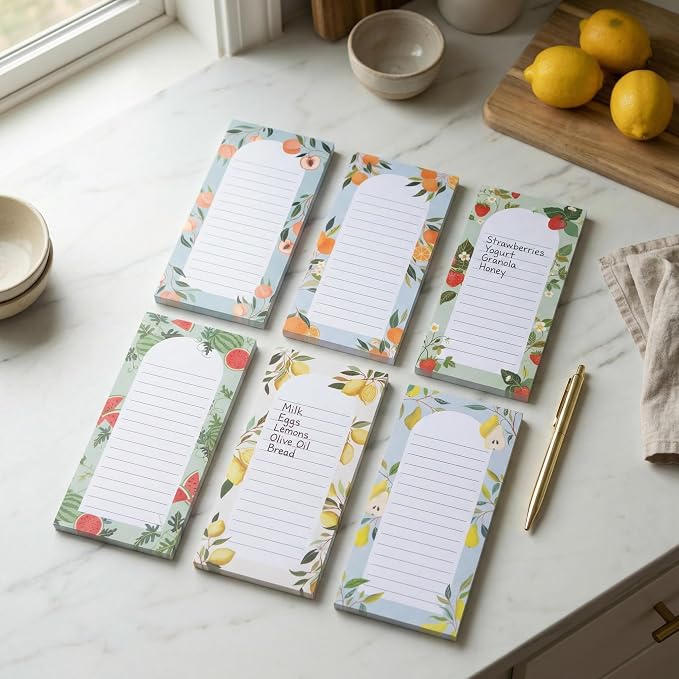 ZICOTO Beautiful Magnetic Notepads for Fridge - Set Of 6 To Do List Pads | Modern Note Pads with Lined Pages to Easily Write Notes and Make Grocery/shopping Lists - Strong Magnets for Refrigerator
