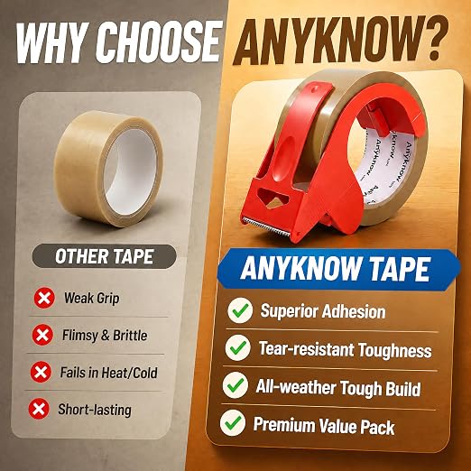 Heavy Duty Brown Packing Tape with Dispenser 1.88 In x 60 Yds 6 Rolls | Strong Adhesive Packaging Tape, Shipping Tape for Moving Boxes, Ideal For Carton Sealing/Shipping/Mailing/Storage