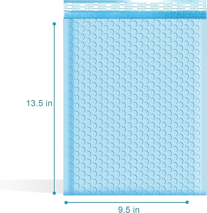 Light Blue 9.5x14.5 Inch Poly Bubble Mailers #4 | Self Seal Large Padded Envelopes Air Cushioned Bubble Mailer | Usable Size 9.5x13 Inch | Waterproof Lightweight Mailing Shipping Bags | 100 Pack Bulk