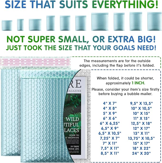 Metallic Bubble Mailers 8.5 x 11 Inches Aqua Ice, 200 Pack Heavy Style Padded Envelopes for Shipping, Mailing, Packaging Protection